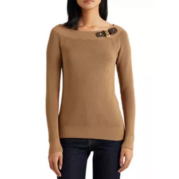 Lauren Ralph Lauren Cotton Ballet-Neck Sweater Tan Mature Women's L - Picture 1 of 12